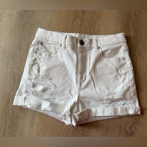 American Eagle Outfitters White Distressed High Waisted Jean Shorts